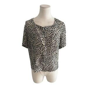 Vintage 80s K Arnold 100% Silk Animal Print‎ Short Sleeve Blouse SZ L Cheetah